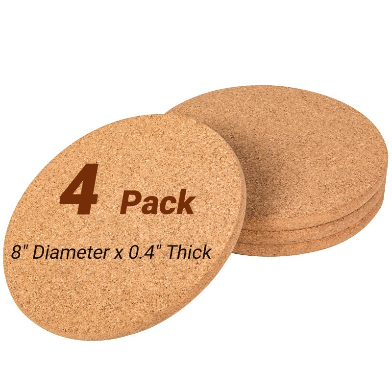 CRCHOM Cork Trivet 4 Pack Round Cork Hot Pads for Pots and Pans 8" x 0.4" High Density Thick Hot Pads Heat Resistant Trivets Mat for Countertop & Table - Image 1